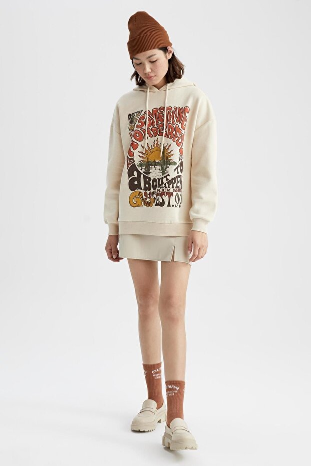 Oversize Fit Kapüşonlu Kalın Kumaş Sweatshirt - 5