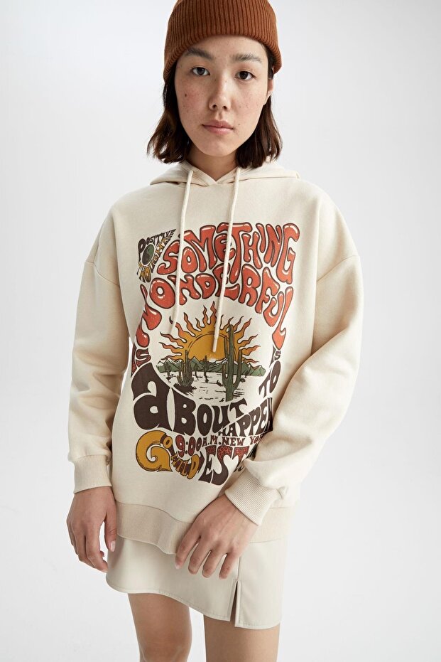 Oversize Fit Kapüşonlu Kalın Kumaş Sweatshirt - 8