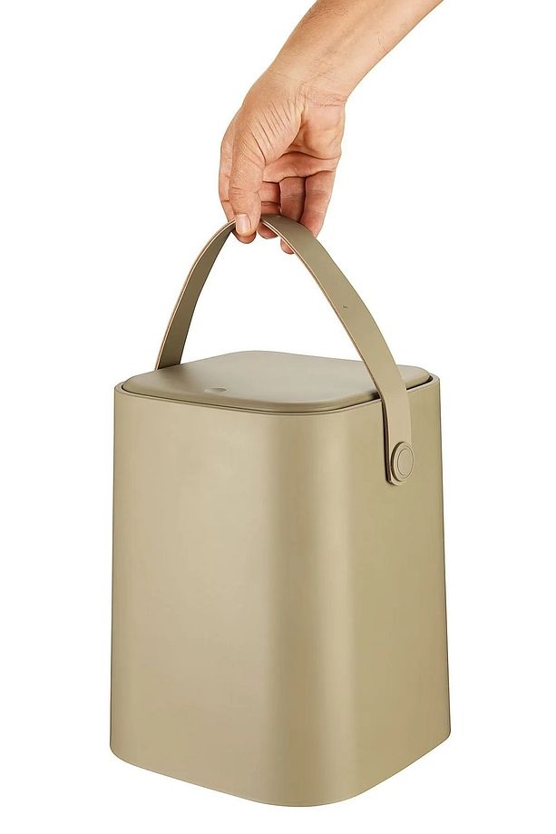 Yeni Nesil Akıllı Kapak Deri Kulplu Tezgah Üstü Mutfak Çöp Kovası 8 Litre Bej - 6
