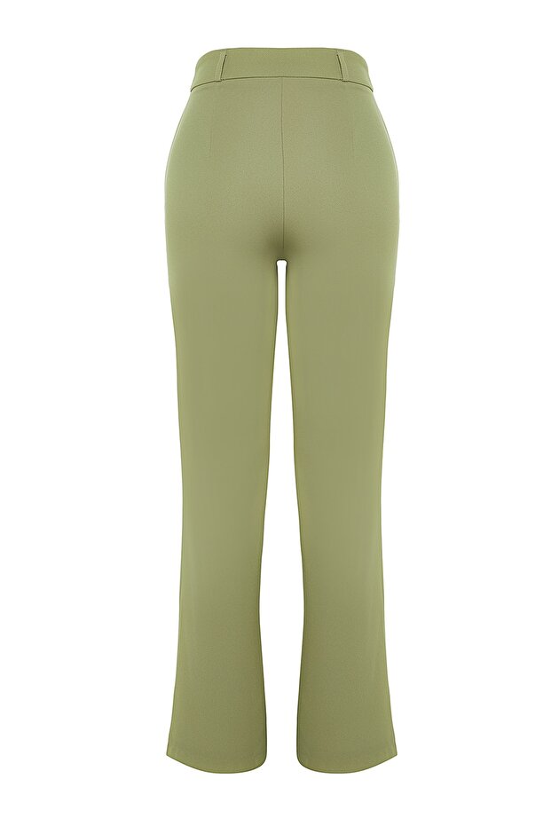 Yeşil Straight/Düz Kesim Yüksek Bel Nervür Dikişli Dokuma Pantolon TWOSS21PL0093 - 11