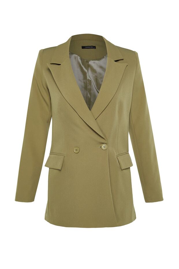 Açık Haki Regular Astarlı Kruvaze Kapama Dokuma Blazer Ceket TWOSS20CE0059 - 9