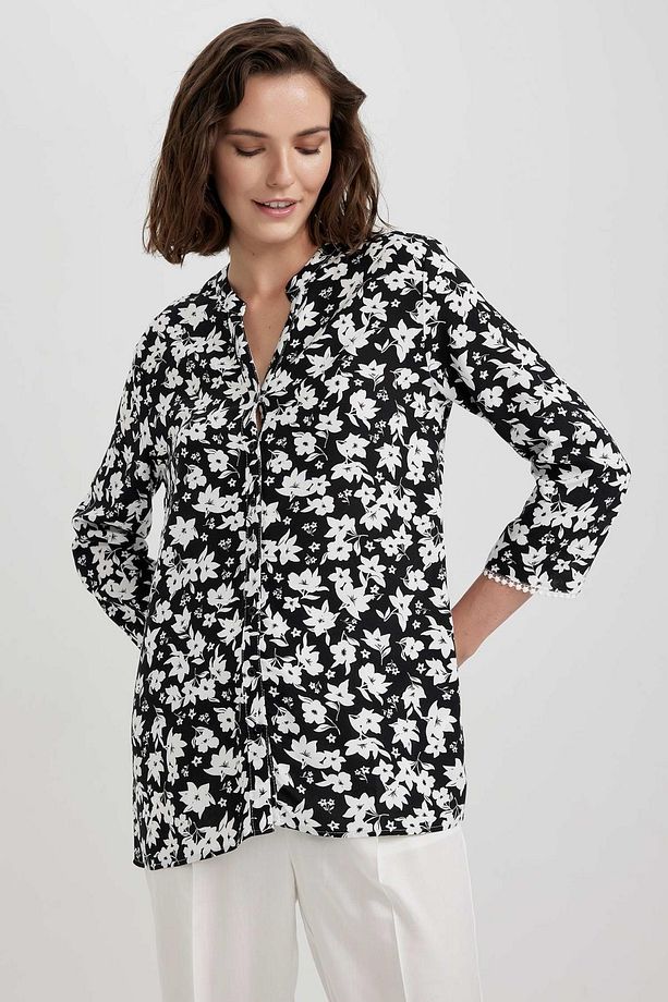 Regular Fit Bisiklet Yaka Desenli Uzun Kollu Gömlek U2962az23sm - 4
