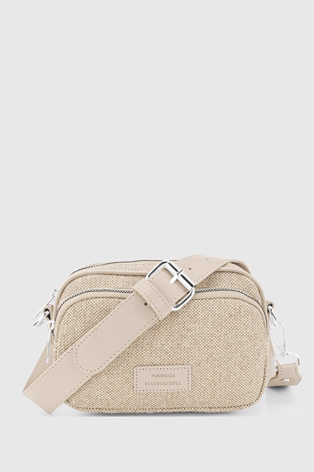 Women's Straw Cream Multi-Pocket Adjustable Crossbody Bag