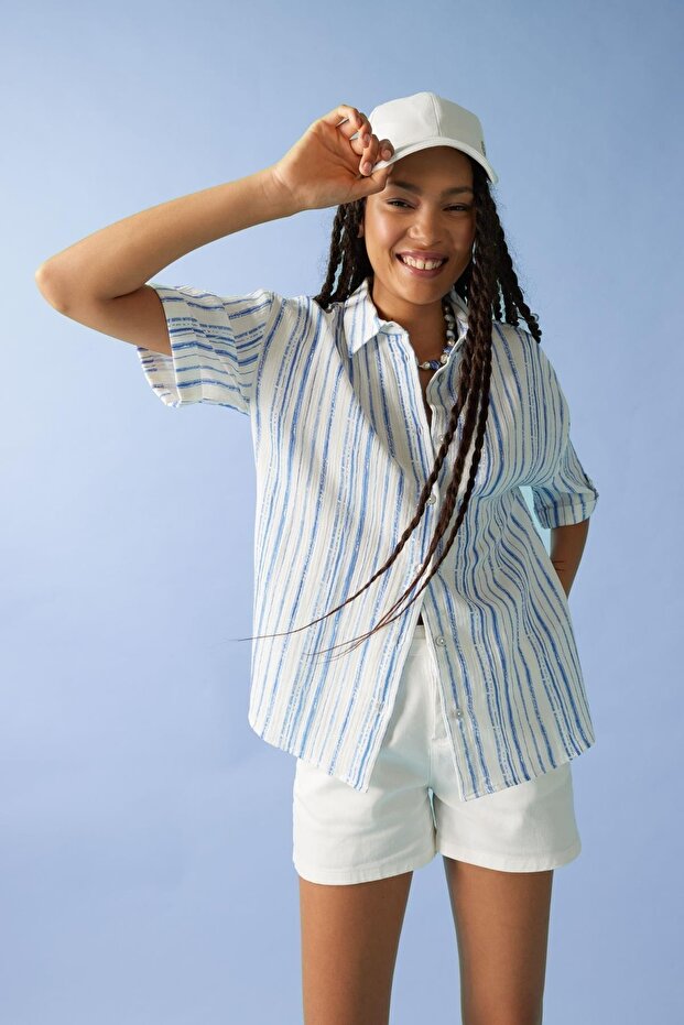 Oversize Fit Printed Short Sleeve Shirt A9133ax23sm