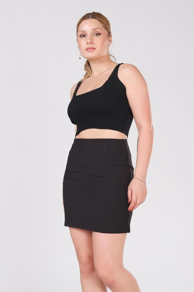 Women's Lined Straight Mini Skirt Black
