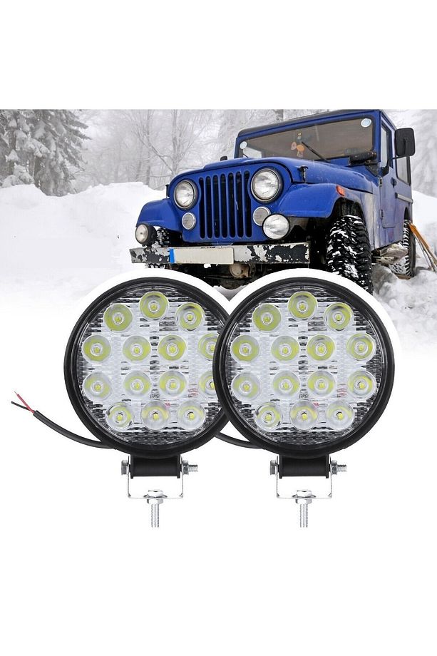 2 ADET Off Road 14 Led 42 Watt Yuvarlak Traktör Tır Kamyon Tekne Sis Farı Projektör Çalışma Lambası - 1