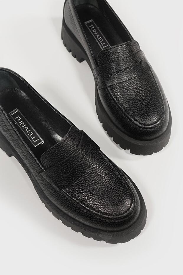 WOMEN'S BLACK GENUINE NATURAL LEATHER LOAFER SHOES