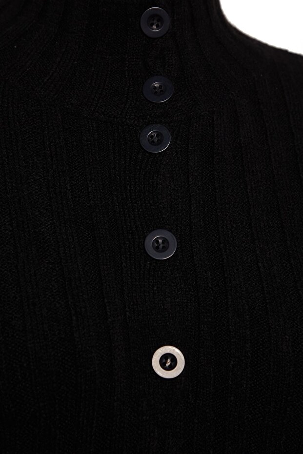 Sweter z dzianiny sznurkowej - czarny, zapinany na guziki TBBAW24AN00045 - 7