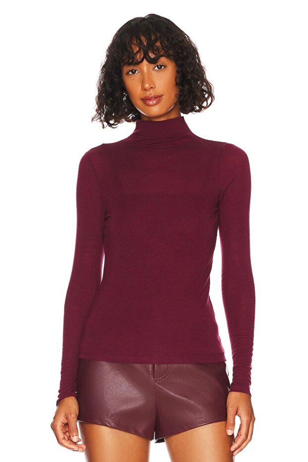Women's Burgundy Half Turtleneck Blouse