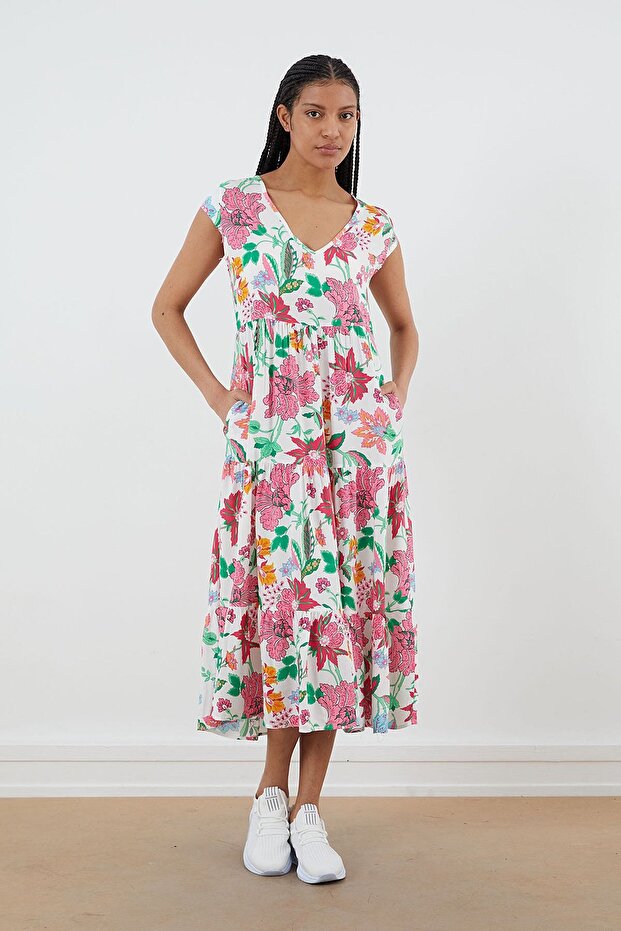 V-neck Patterned Dress - 1