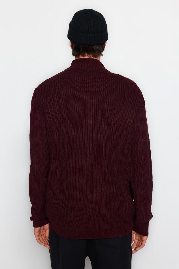 Czerwony sweterek w stylu casual regular fit z półgolfem i zapinanym na zamek kołnierzem Tmnaw22Kz1908 - 5