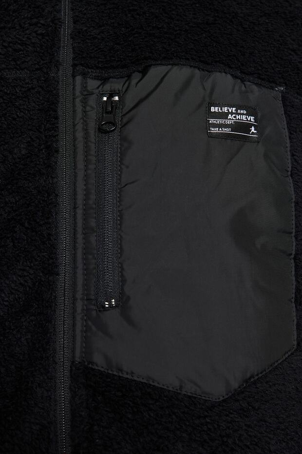 Siyah Regular Fit Etiket Detaylı Welsoft Peluş Kışlık Mont TMNAW24MO00007 - 5