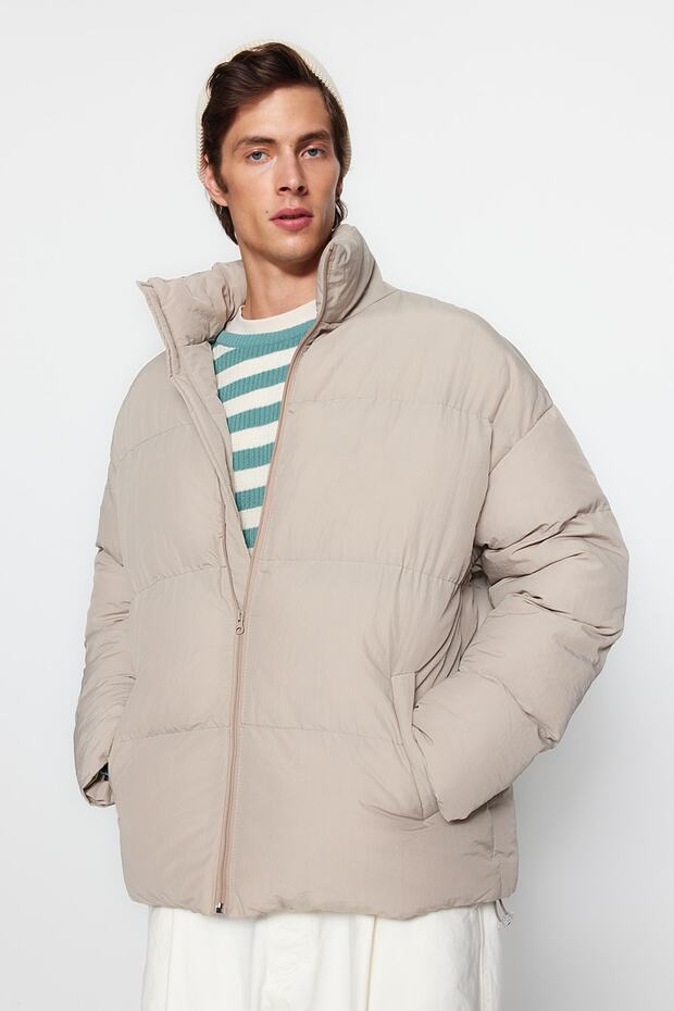 Taş Unisex Oversize Fit Dik Yaka Suya ve Rüzgara Dayanıklı Şişme Kışlık Mont TMNAW24MO00003 - 2