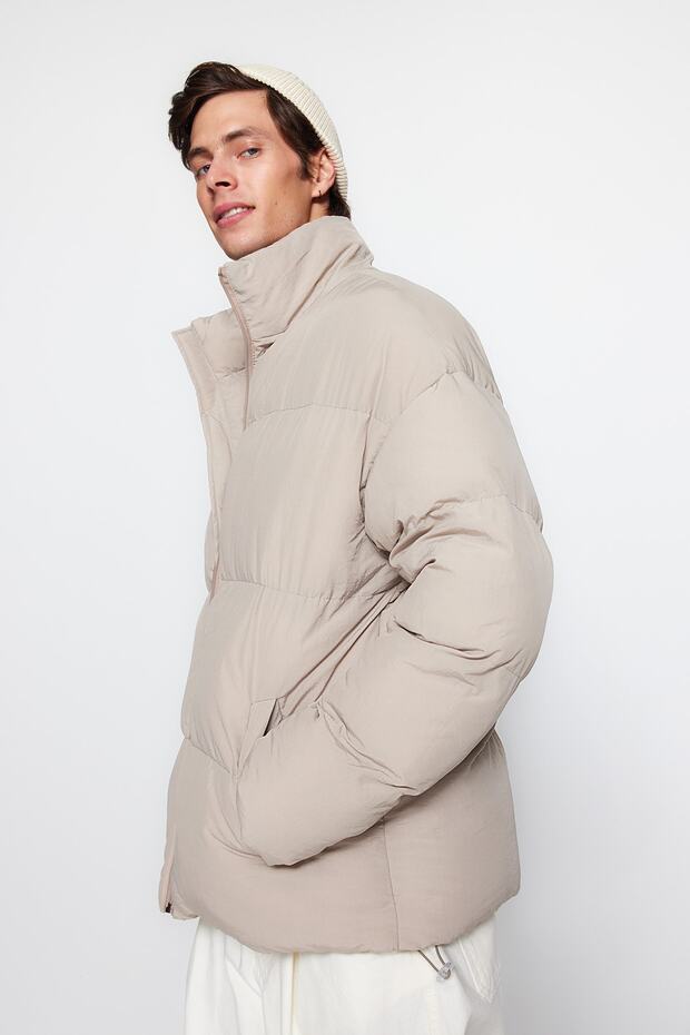 Taş Unisex Oversize Fit Dik Yaka Suya ve Rüzgara Dayanıklı Şişme Kışlık Mont TMNAW24MO00003 - 3