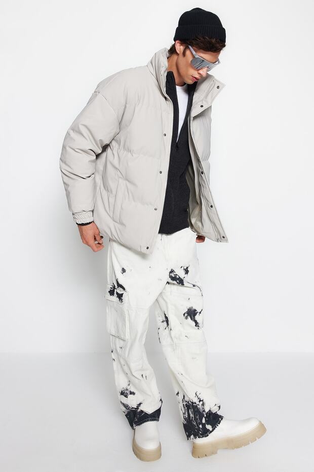 Taş Oversize Fit Dik Yaka Kışlık Şişme Mont TMNAW24MO00012 - 3