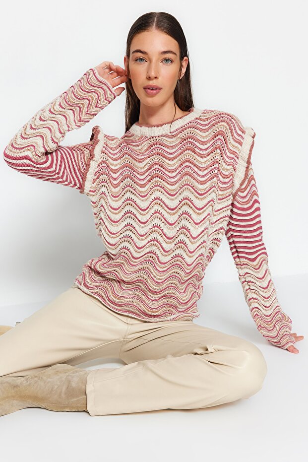 Трикотажний светр-пуловер з візерунком з оборками Tas Self TWOAW24KZ00119 - 3