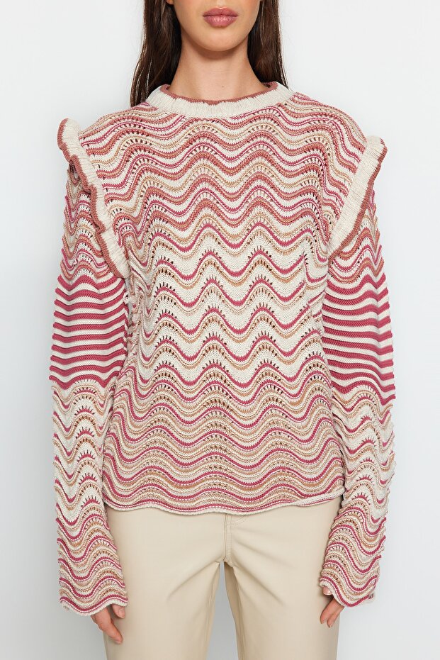 Трикотажний светр-пуловер з візерунком з оборками Tas Self TWOAW24KZ00119 - 4