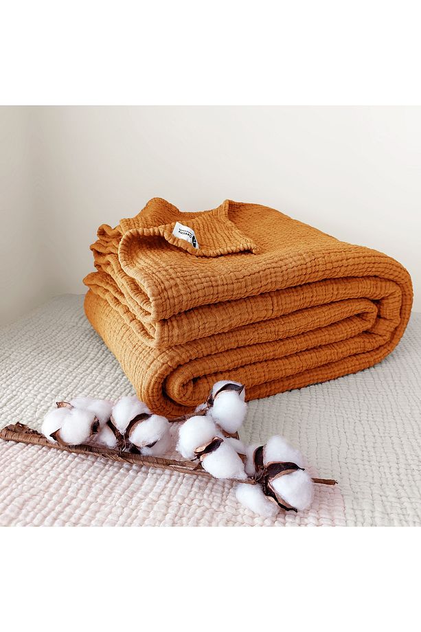 Camel Tek Kişilik 160x240cm Yatak Örtüsü/1 Adet 50x70cm Yastık 4 Katlı Multi Muslin %100 Pamuk - 4