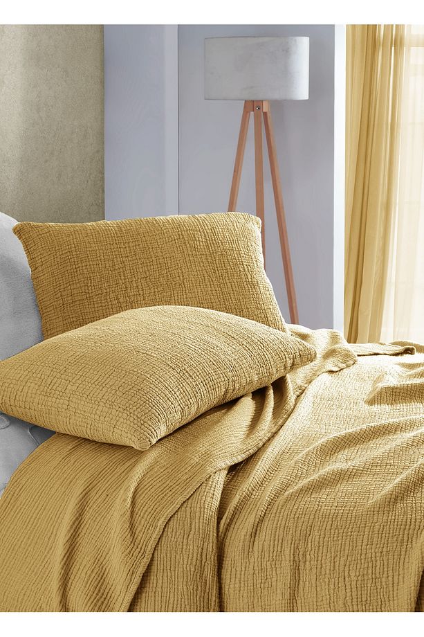 Karamel Tek Kişilik 160 X 240cm Yatak Örtüsü/1 Adet 50x70cm Yastık 4 Katlı Multi Muslin %100 Pamuk - 4