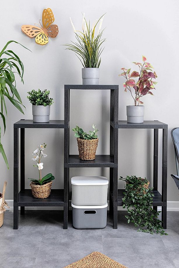 Shelf Piramit 6 Lı Raf Ünitesi Siyah Çiçeklik Banyo Mutfak Rafı Ayakkabılık Kitaplık Organizer - 2