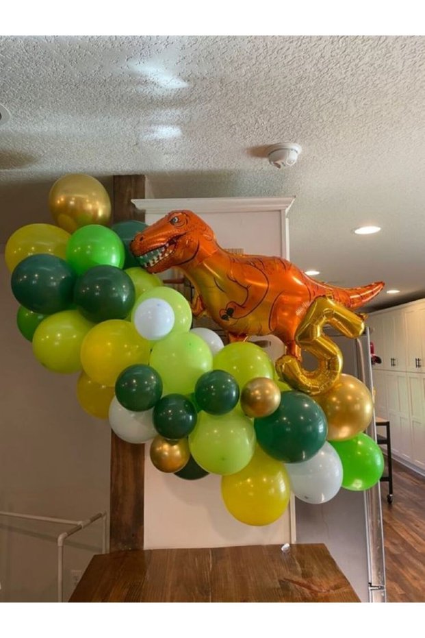 T-REX DINOSAUR FOIL BALLOON 60 PIECES BALLOON AND T-REX FOIL BALLOON T-REX CONCEPT BIRTHDAY AGE 5