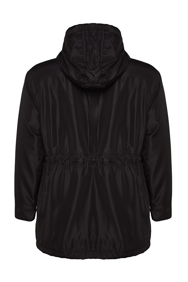 Fekete normál szabású kapucnis szőrme belső vízlepergető nagy méretű Parka kabát TBBAW23KB00000 - 8