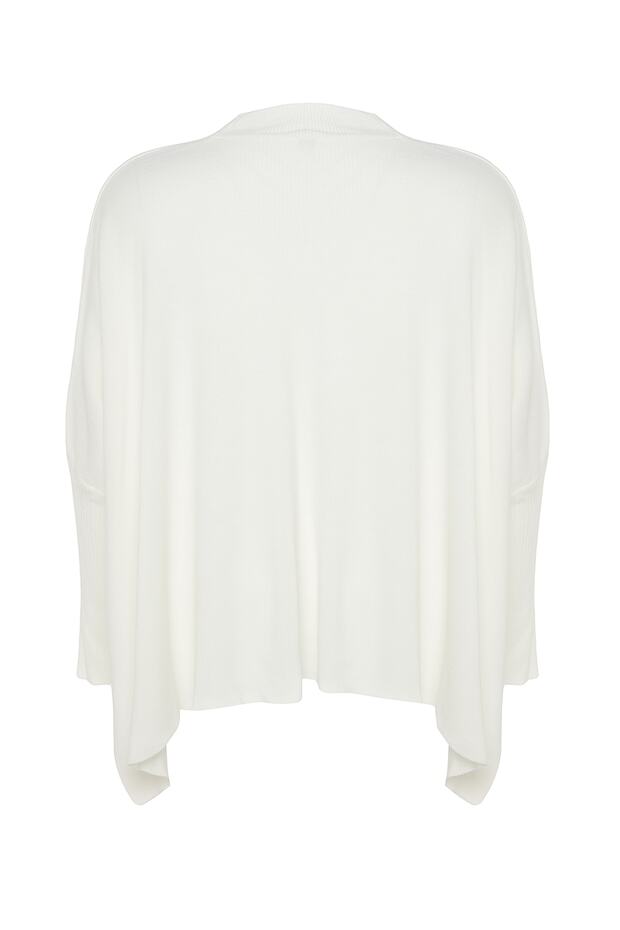 Ecru Relax Fit Sweter Knitwear - Stójka i Rozcięcie Tbbaw24An00032 - 8