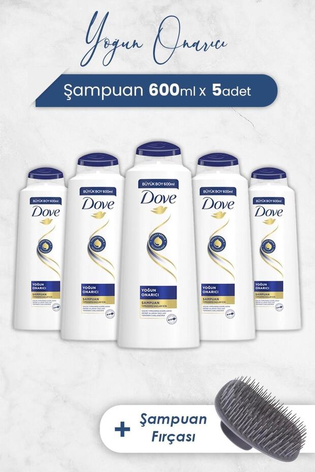 Yoğun Onarıcı Saç Bakım Şampuanı 600 ml x 5 Adet ve Şampuan Fırçası - 1