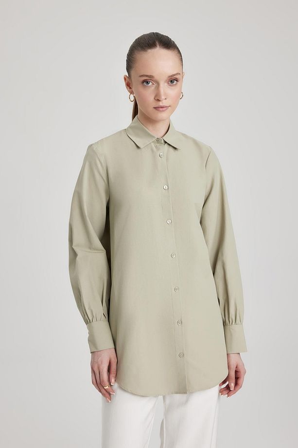 Regular Fit Gömlek Yaka Poplin Uzun Kollu Tunik Z8913az23au - 1