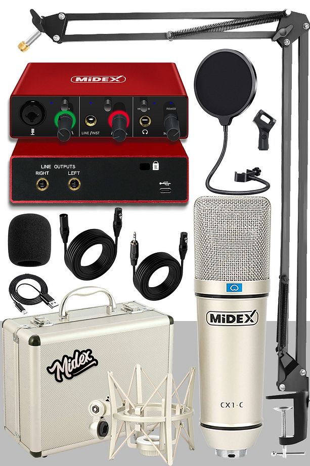 Midex Cx1-c Mikrofon Glx-500 Ses Kartı Stand Pop Filtre Set - 1