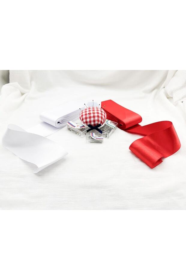 Red BE Jewelry Ribbon Pin and Pincushion for Bride Groom Wedding Ceremony