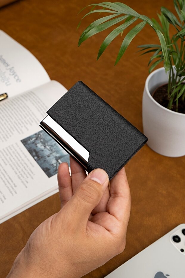 Iron Black Card Holder with Magnet Cover