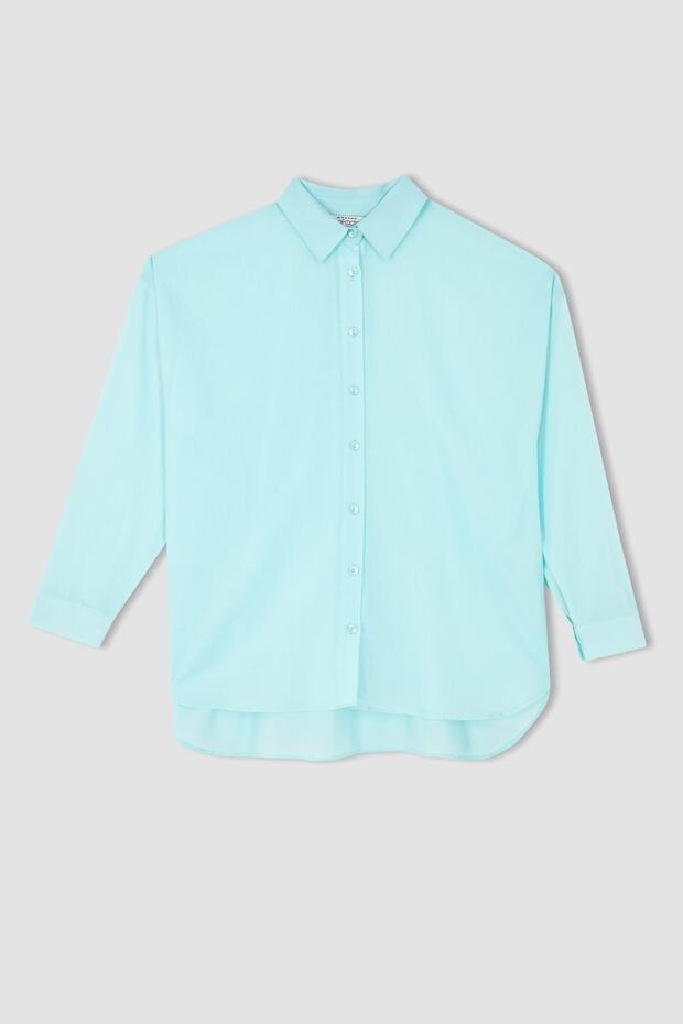 Oversize Fit Vual Uzun Kollu %100 Pamuk Gömlek - 3