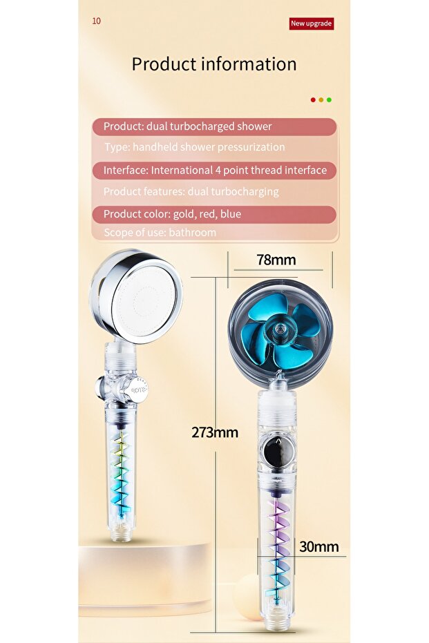 Turbo Pervaneli Su Tasarruflu Basınçlı Start Stoplu Duş Başlığı - 8