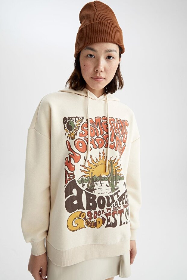 Oversize Fit Kapüşonlu Kalın Kumaş Sweatshirt - 6