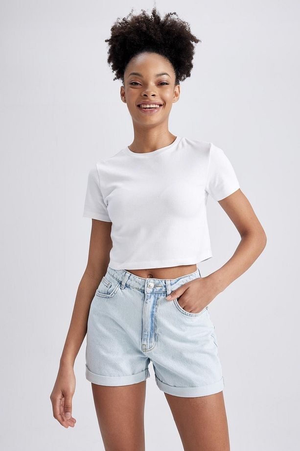 Mom Fit Yüksek Bel Katlamalı Paça Jean %100 Pamuk Şort A2624ax23sm - 2
