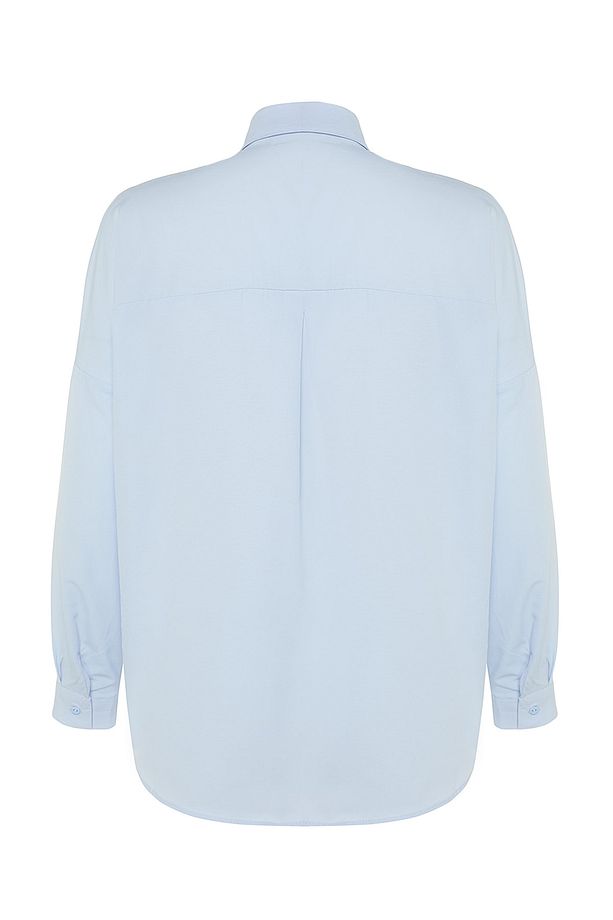 Açık Mavi Pamuklu Oversize Geniş Kalıp Dokuma Gömlek TWOSS22GO0669 - 8