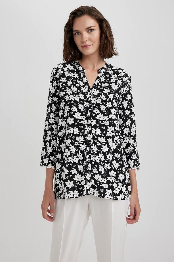 Regular Fit Bisiklet Yaka Desenli Uzun Kollu Gömlek U2962az23sm - 3