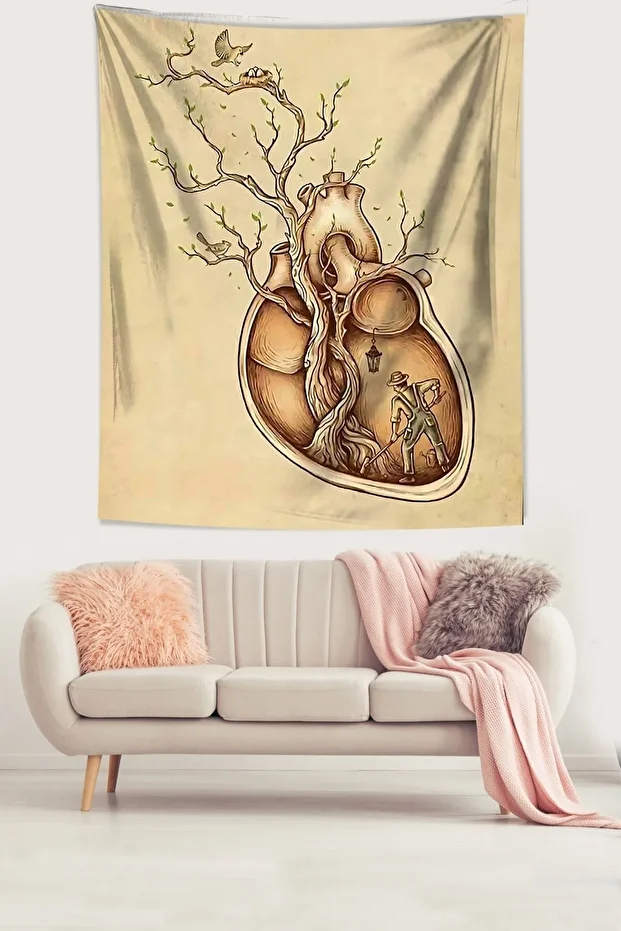 Kalpteki Tabiat ve Kuş Yuvası Leke Tutmaz Kumaş Duvar Örtüsü Duvar Halısı Tapestry - 3