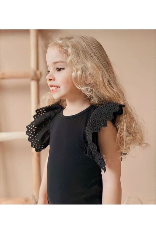 Girl's Snap-on Bodysuit with Lace Sleeves