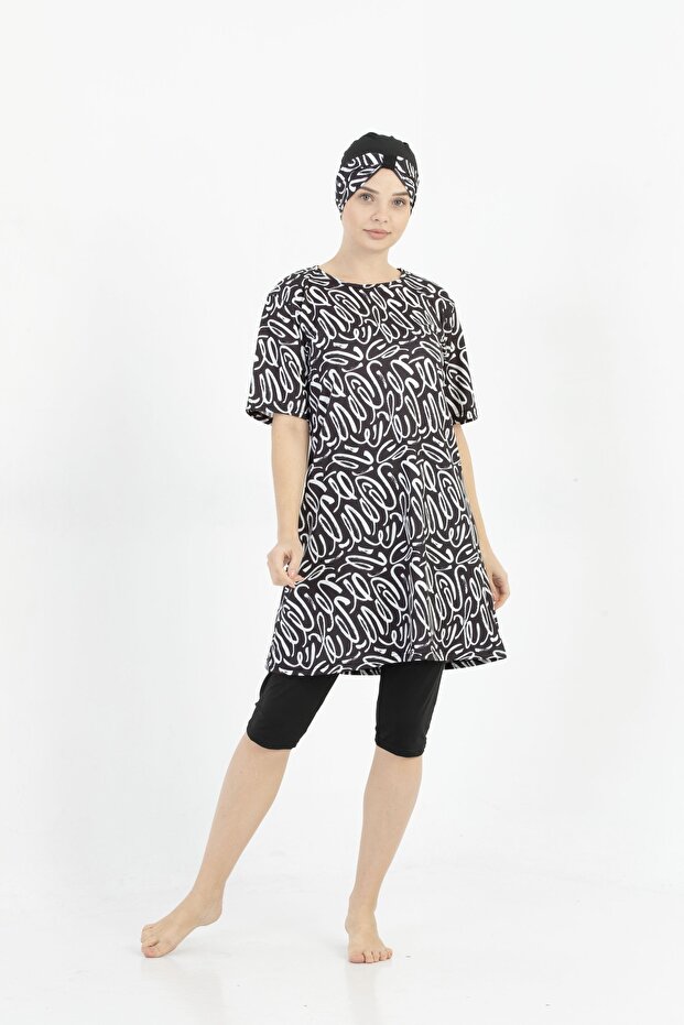 Women's Black Quick Drying Half Hijab Hijab Swimsuit