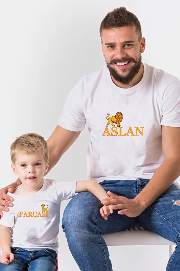White Lion Part Printed Father and Son Black Cotton T-Shirt Combination