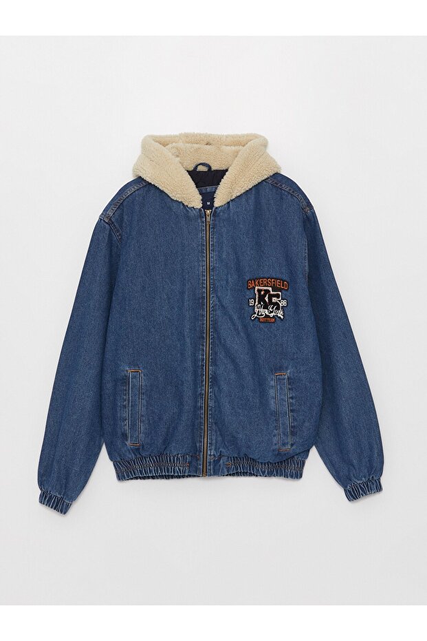Standard Fit Hooded Men's Jean Bomber Jacket
