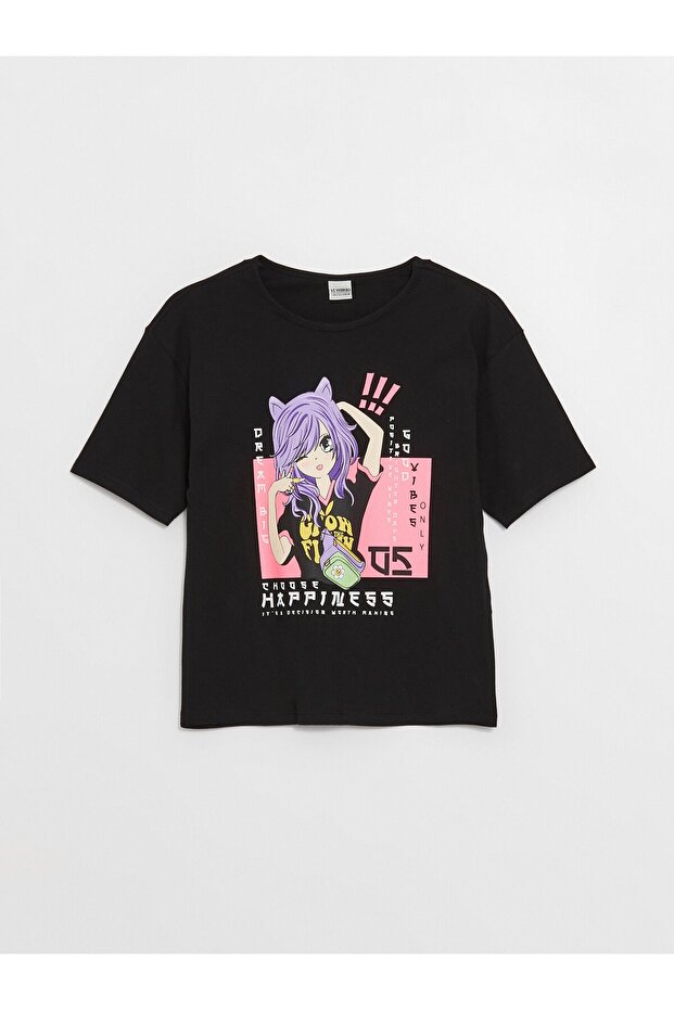 Crew Neck Printed Short Sleeve Girl's T-Shirt