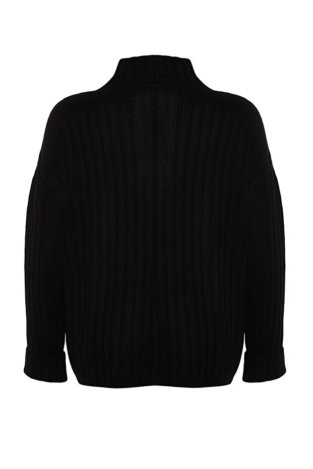 Sweter z dzianiny sznurkowej - czarny, zapinany na guziki TBBAW24AN00045 - 8