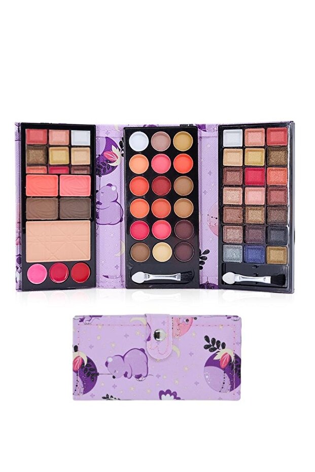 Purple Teddy Bear Patterned 3-Layer Wallet Set - Blush and Powder