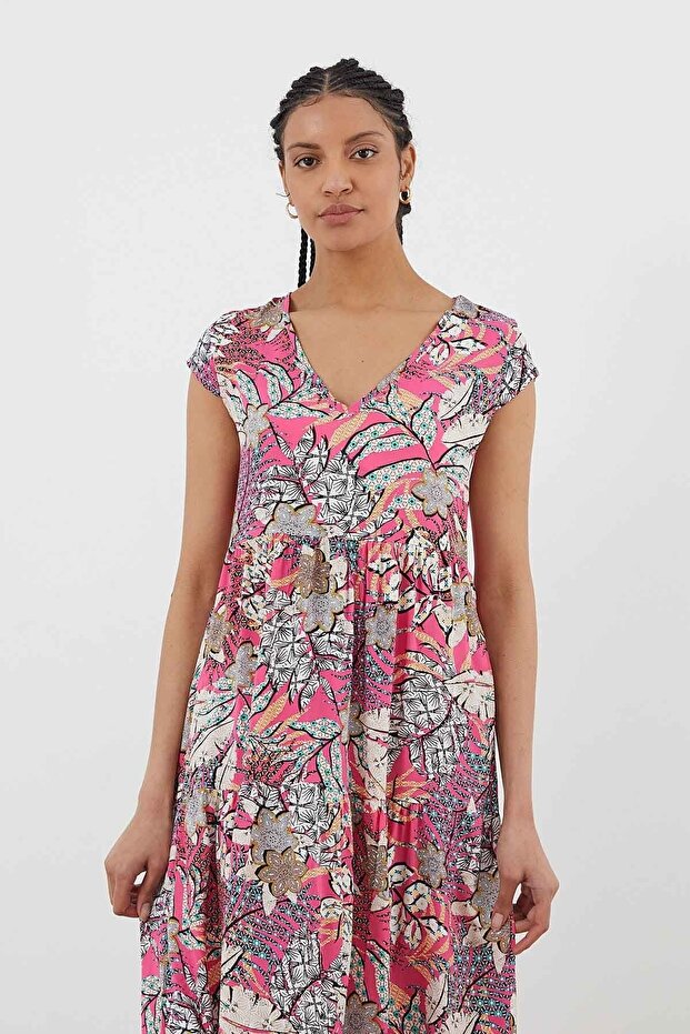 V-neck Patterned Dress - 5