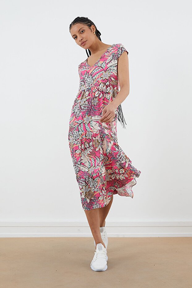 V-neck Patterned Dress - 6