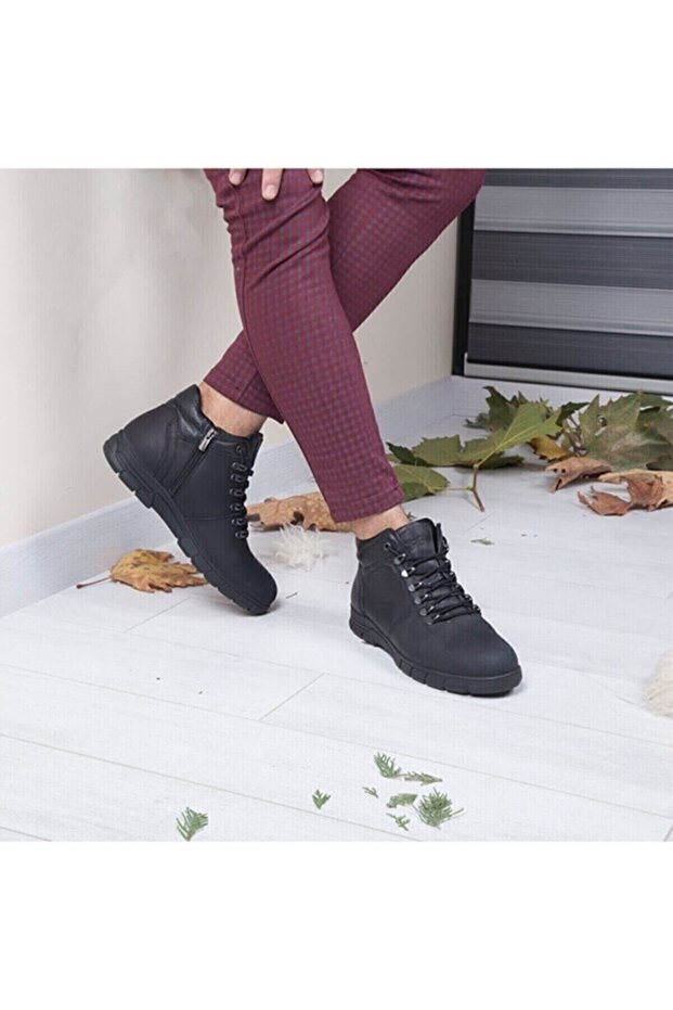 Erkek Siyah Deri Bot - 1