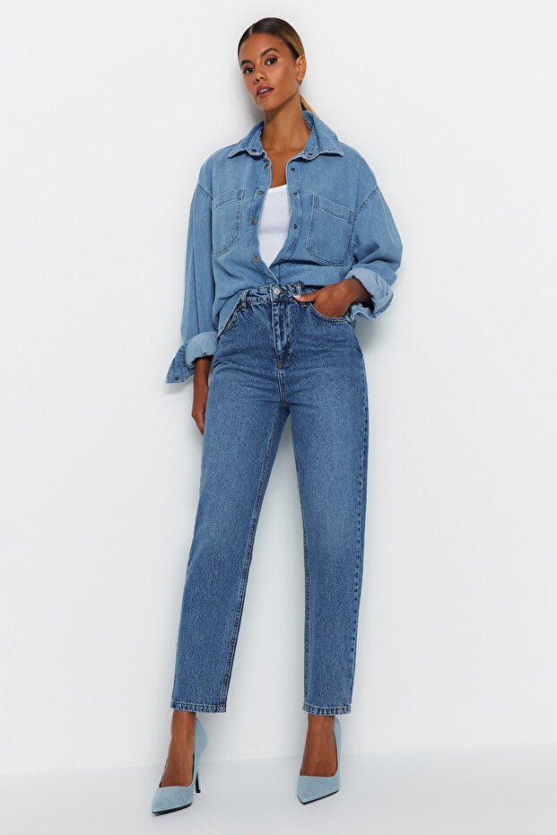 Mavi Yüksek Bel Mom %100 Pamuk Non-Stretch Jeans TWOAW24JE00076 - 7